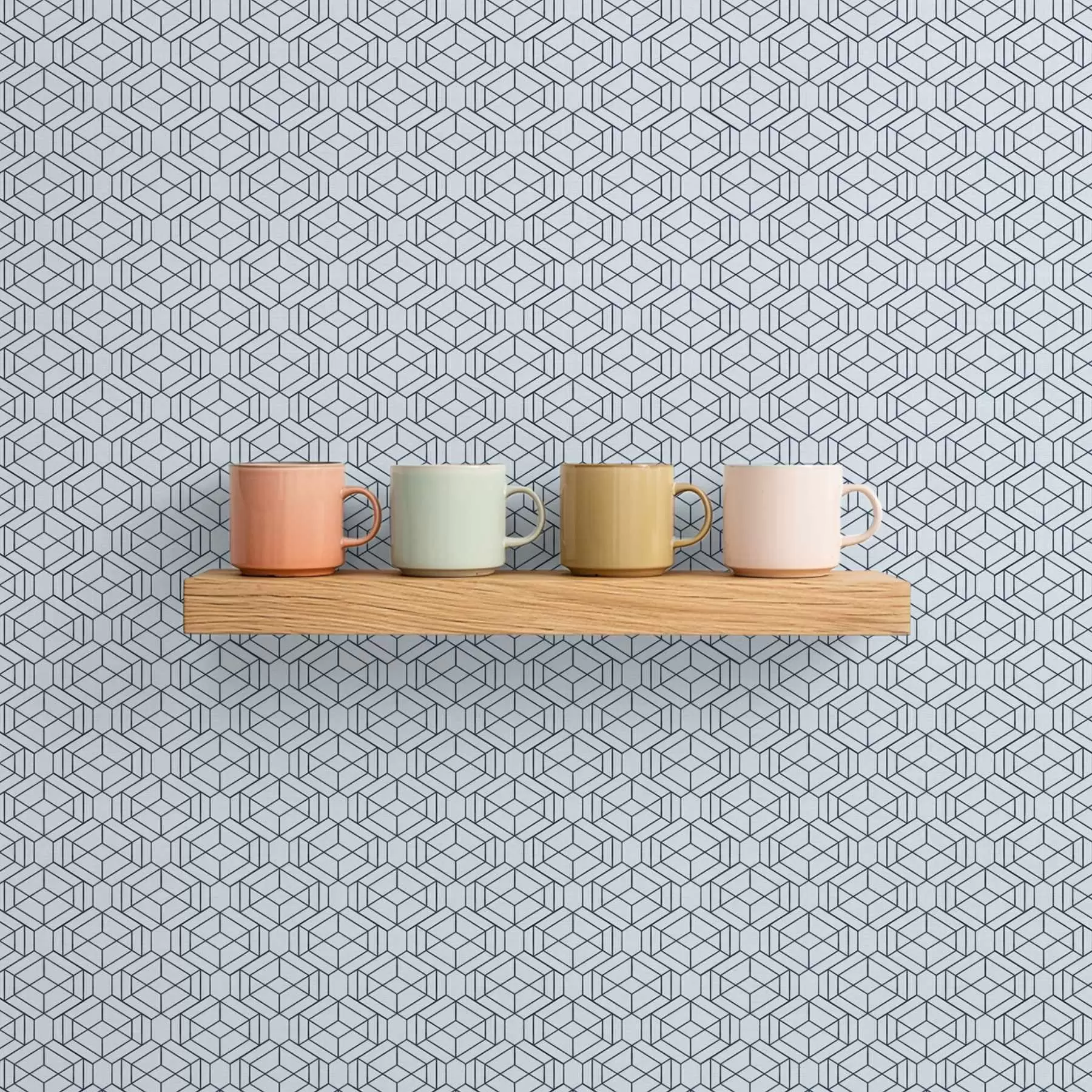 Шпалери Світло-блакитний геометричний кубічний візерунок a01066