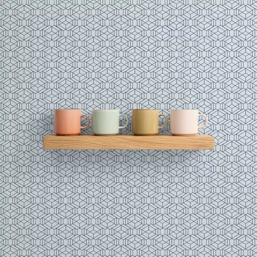 Шпалери Світло-блакитний геометричний кубічний візерунок a01066