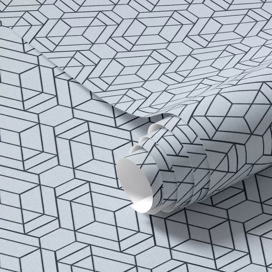 Шпалери Світло-блакитний геометричний кубічний візерунок a01066