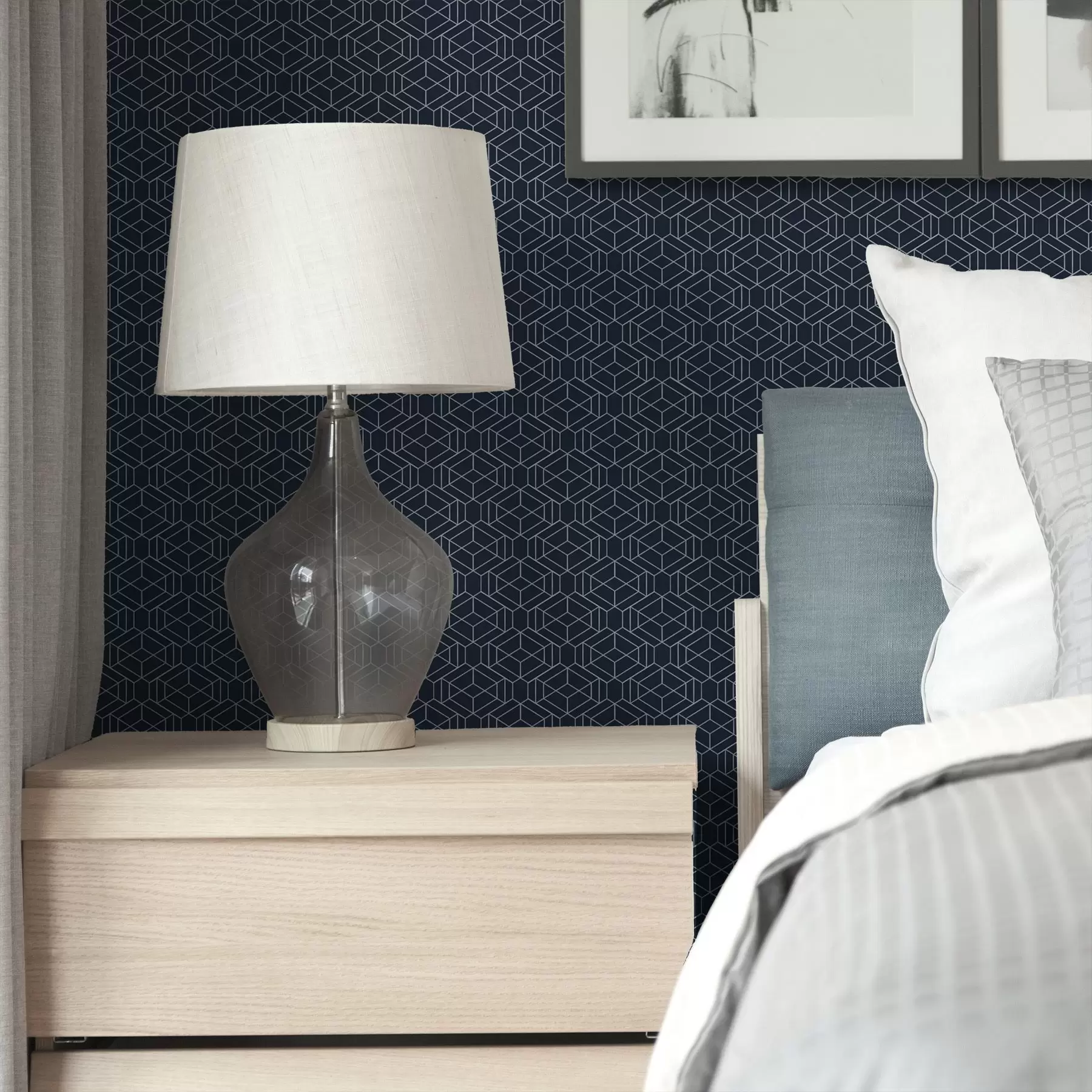 Шпалери Темно-синя геометрична решітка з кубів a01066v1