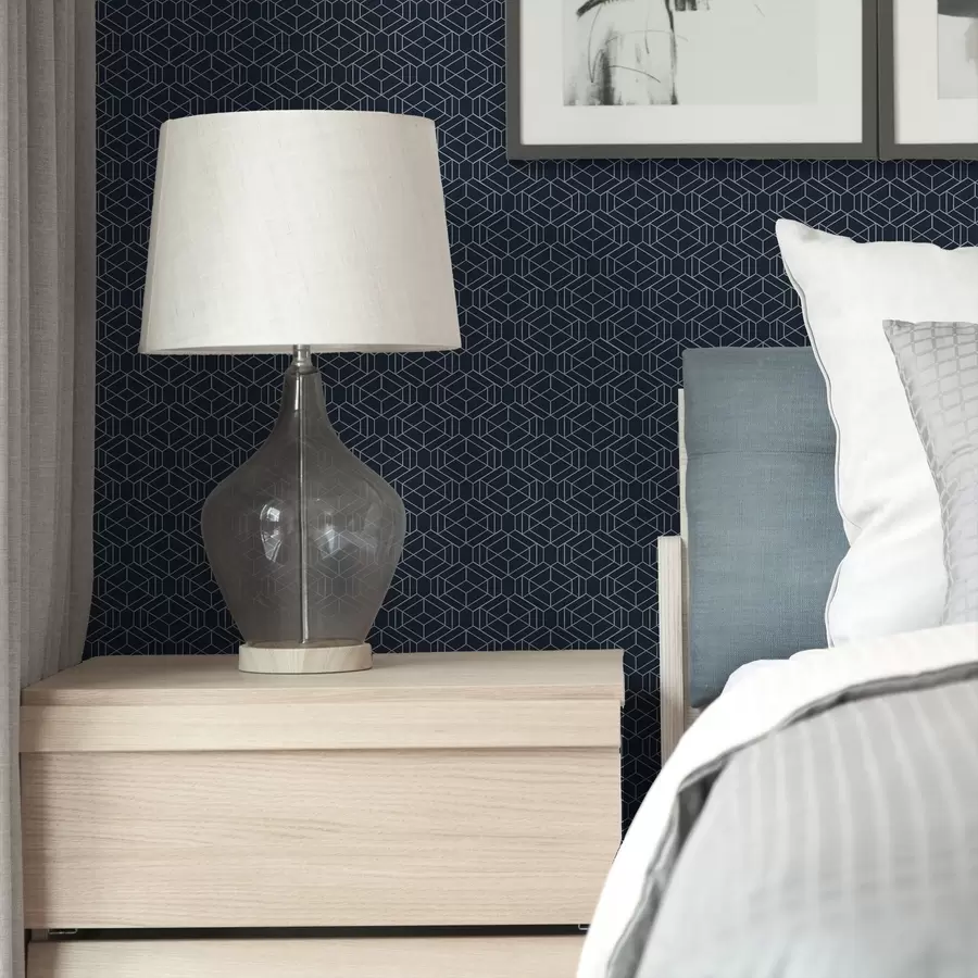 Шпалери Темно-синя геометрична решітка з кубів a01066v1