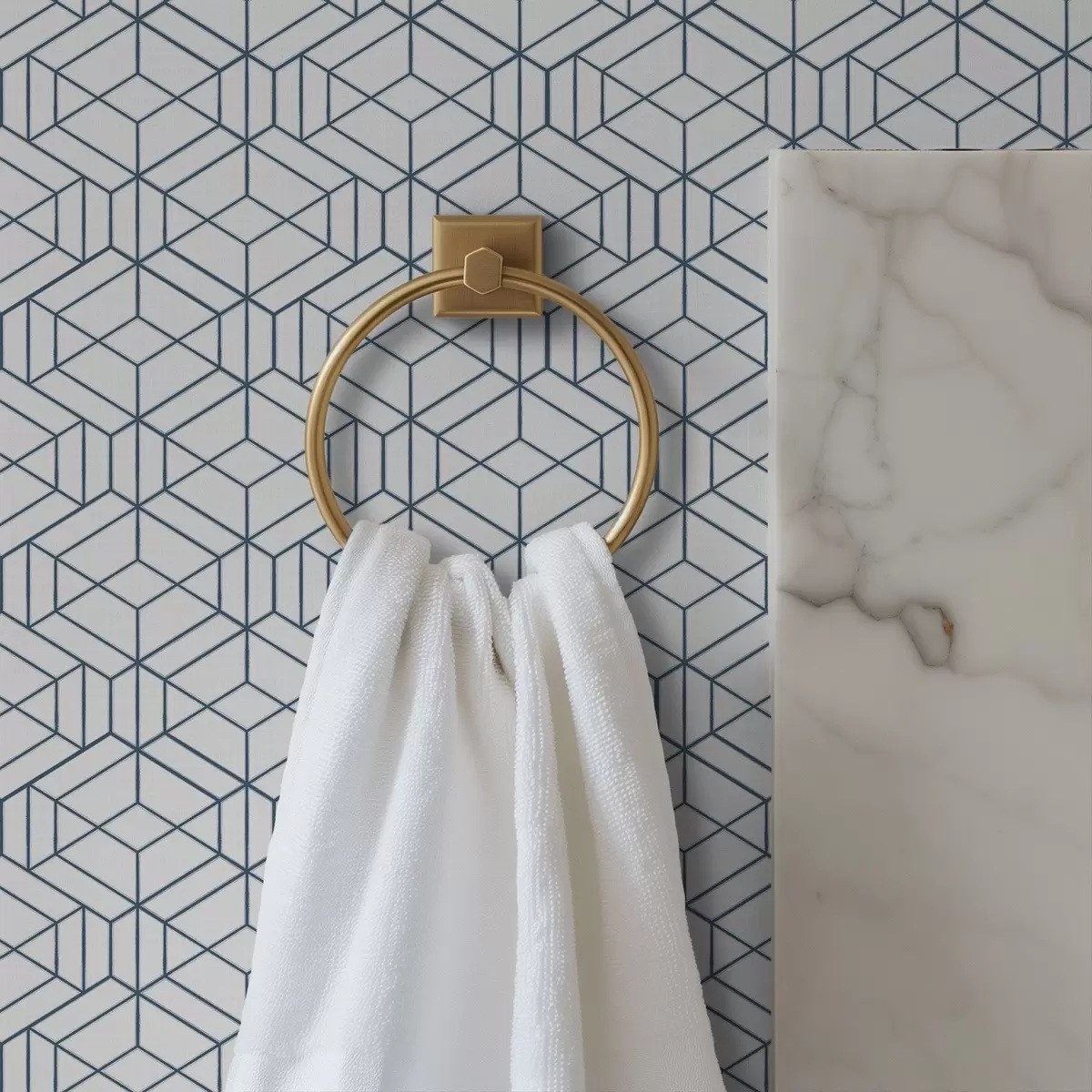 Шпалери Білий фон з синіми тривимірними геометричними кубами a01067