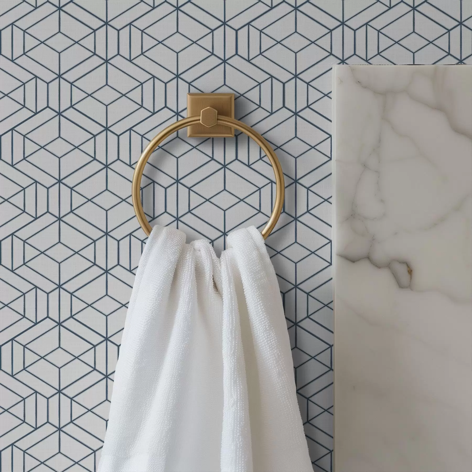 Шпалери Білий фон з синіми тривимірними геометричними кубами a01067