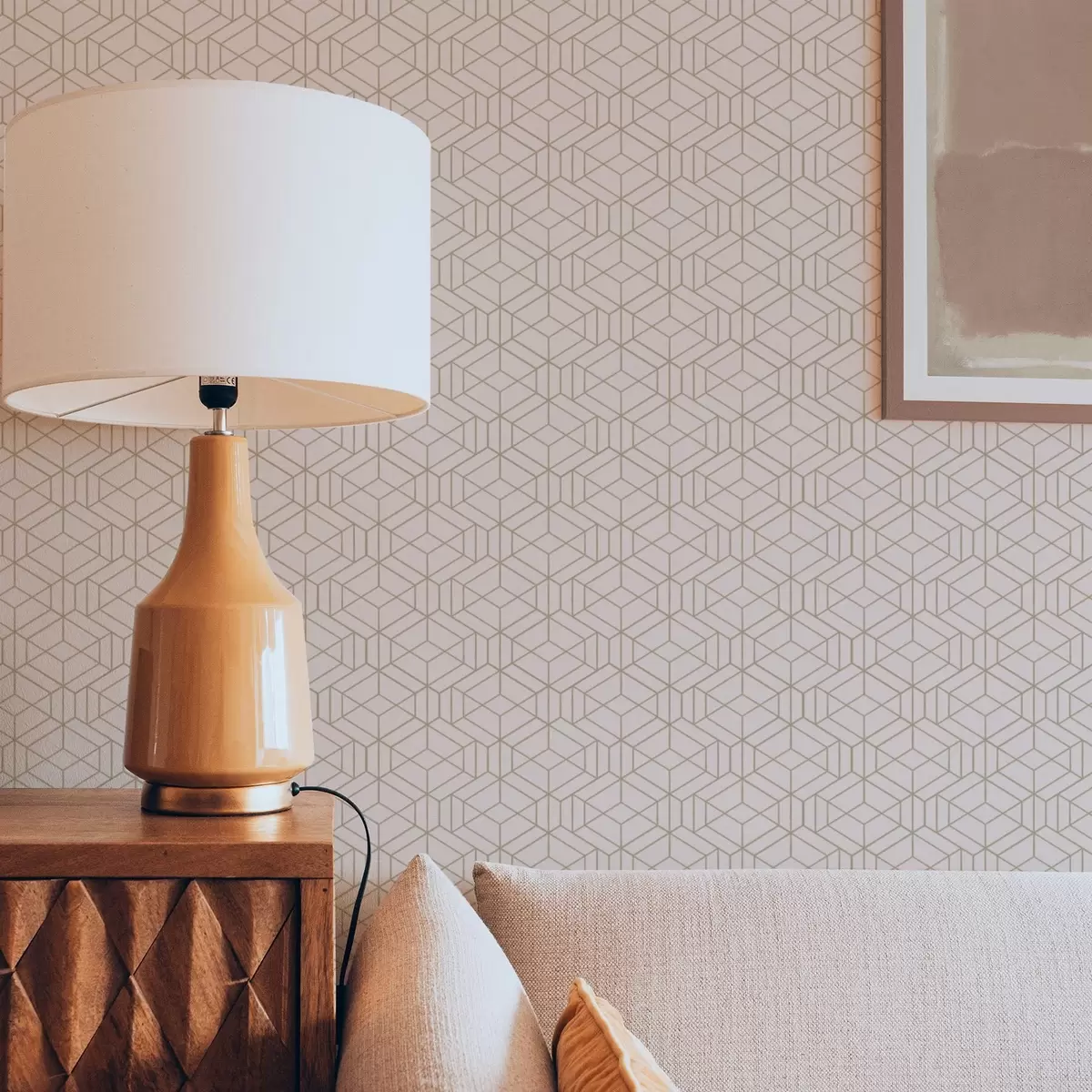 Шпалери Теплий бежевий фон з дрібними графічними кубиками a01067v3