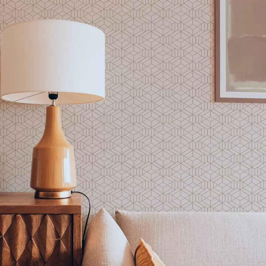 Шпалери Теплий бежевий фон з дрібними графічними кубиками a01067v3