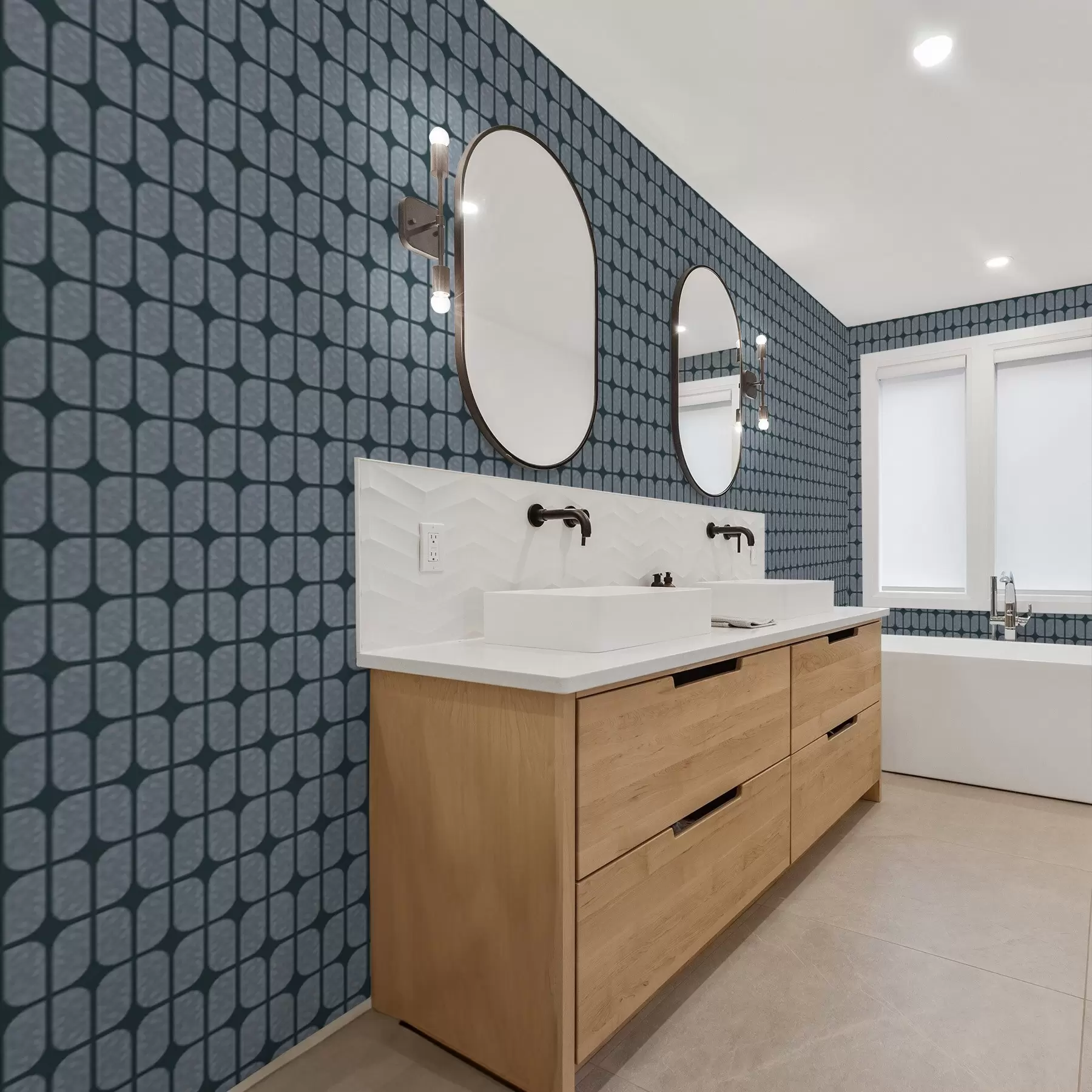 Шпалери Темно-синій фон із сірою мозаїкою із заокруглених плиток a01068v1