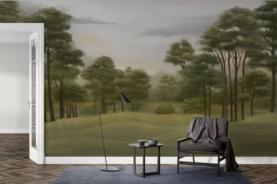 Шпалери Спокійний лісовий пейзаж у ніжних відтінках w02193