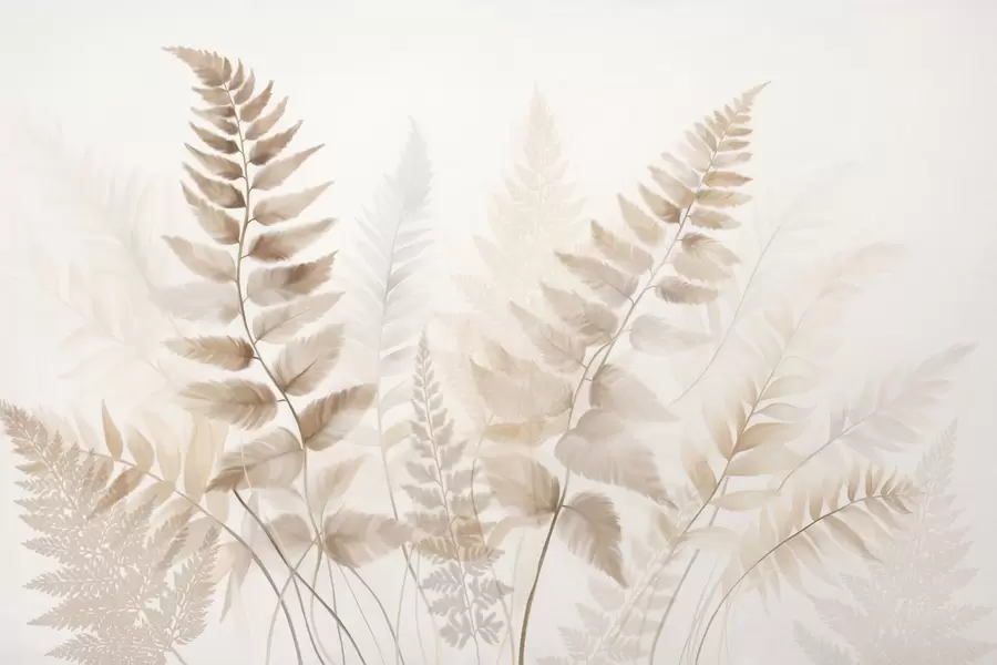 Шпалери Текстуровані сухі листя папороті різних відтінків коричневого кольору на м'якому світлому тлі в стилі акварелі. w09615