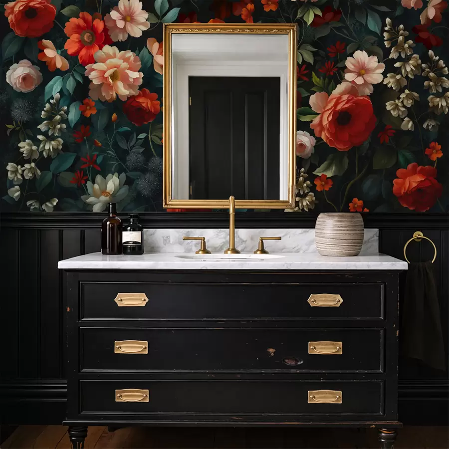 Шпалери Темний квітковий візерунок з пишними садовими квітами w05087