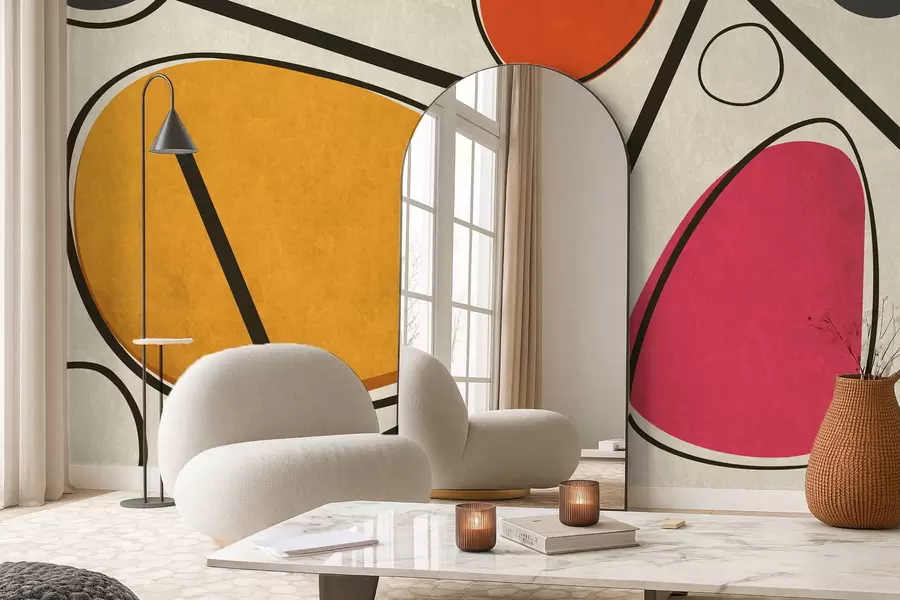 Шпалери Абстрактні форми та лінії з яскравими кольоровими полями w05017