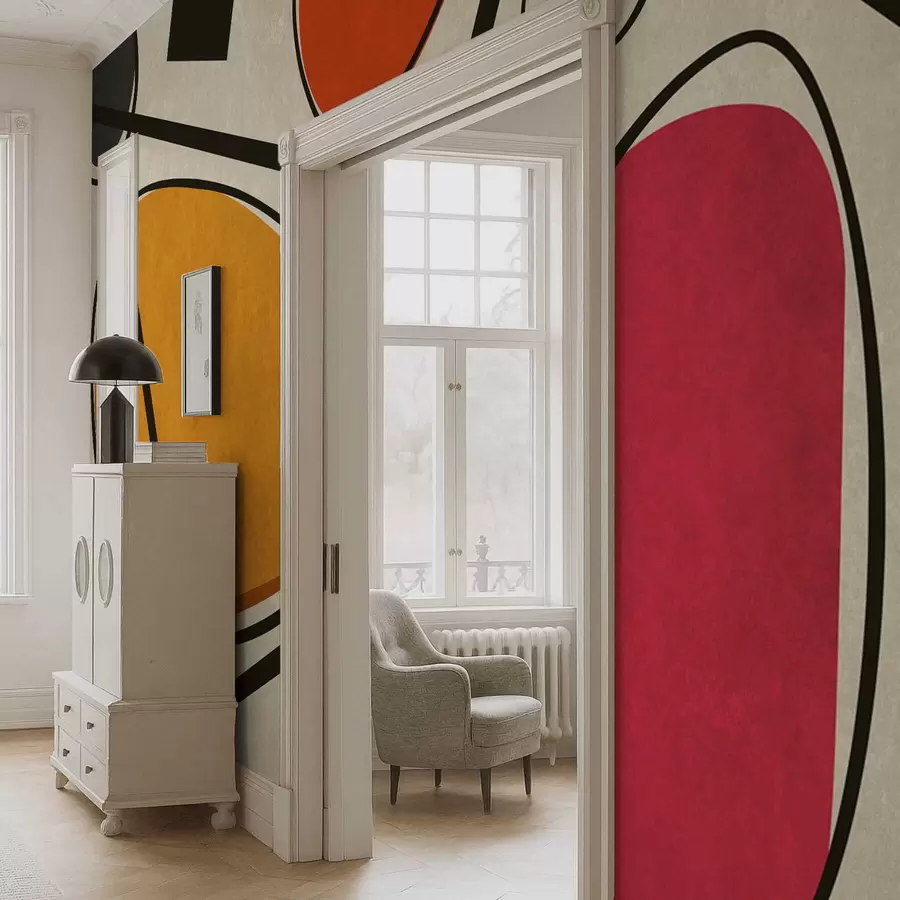 Шпалери Абстрактні форми та лінії з яскравими кольоровими полями w05017