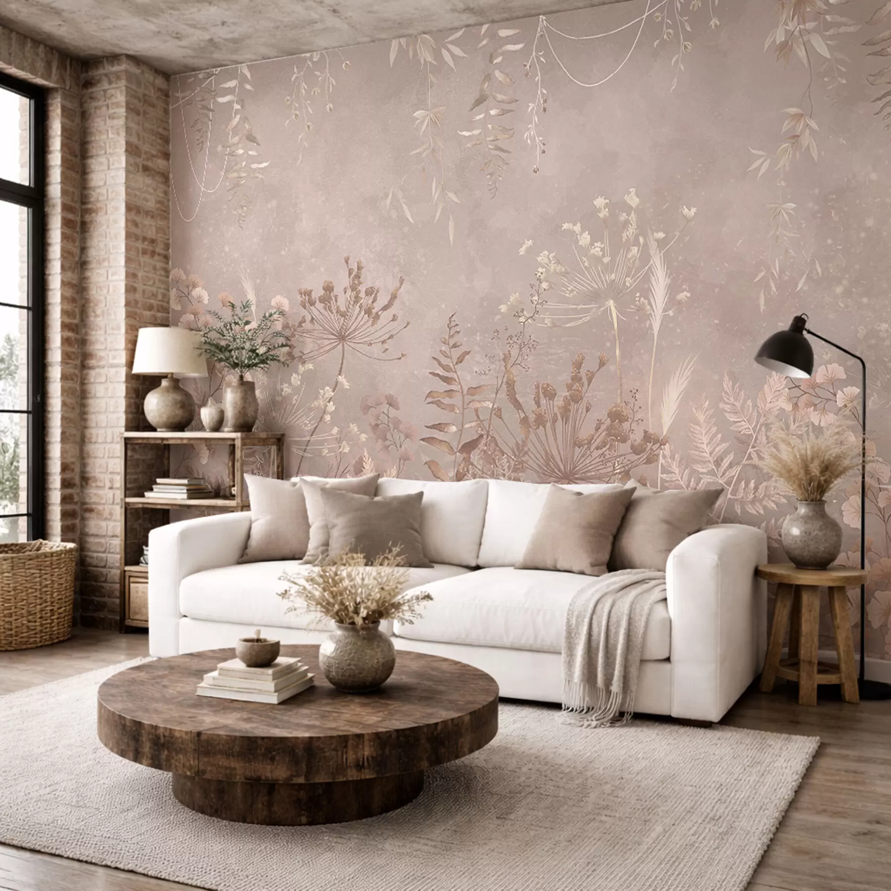 Шпалери М'який бежевий рослинний візерунок з польовими квітами w05092v2
