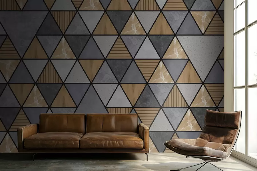 Шпалери Трикутний орнамент з нейтральними та теплими кольорами w05096v1