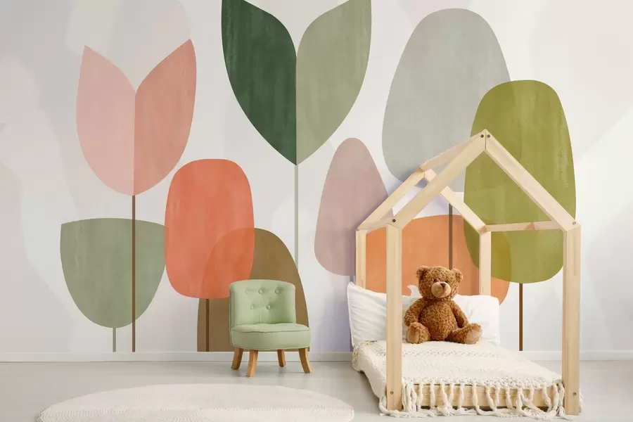 Шпалери абстрактні дерева в наївному стилі w05059