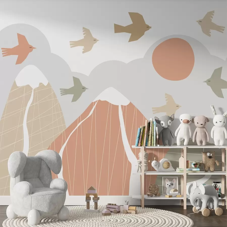 Шпалери Скандинавські гори та птахи w05166