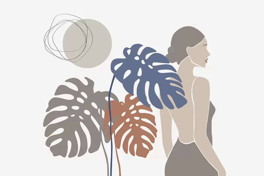 Шпалери Силует жінки біля тропічного листя w05192