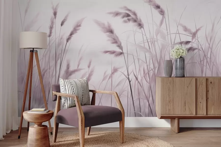 Шпалери Висока, текстурована суха трава з колосками пшениці на полі на тлі м'якого, блідого фону w09648v2