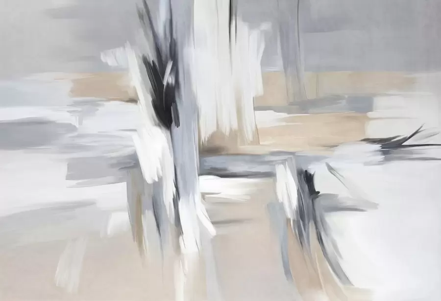 Шпалери Абстрактний текстурний стиль живопису з мазками в відтінках білого, сірого та бежевого кольорів w09651