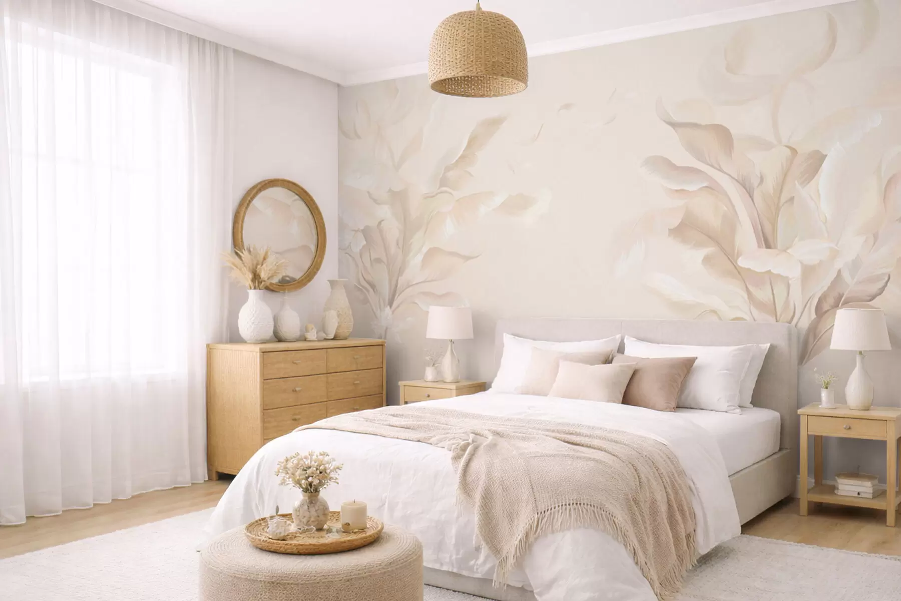 Шпалери Легкі декоративні рослини в теплих кремових тонах w05126