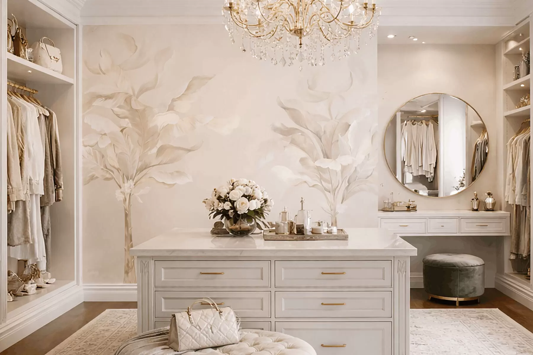 Шпалери Легкі декоративні рослини в теплих кремових тонах w05126