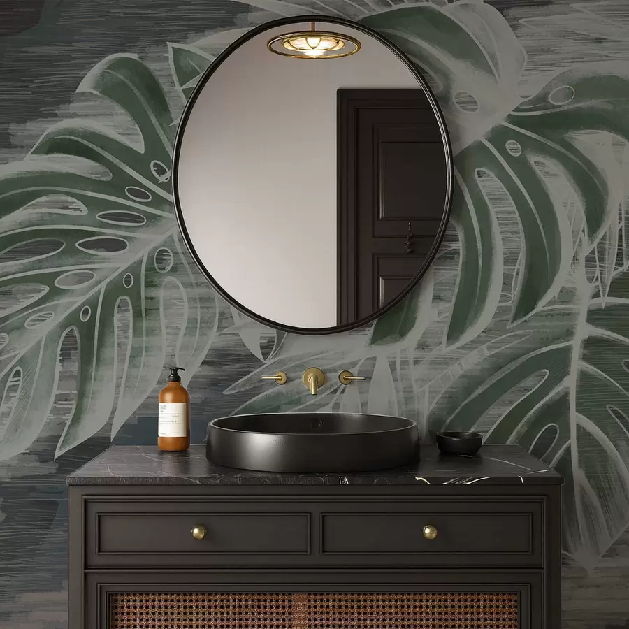 Шпалери Темно-зелене листя на текстурованому темному тлі w05130v4