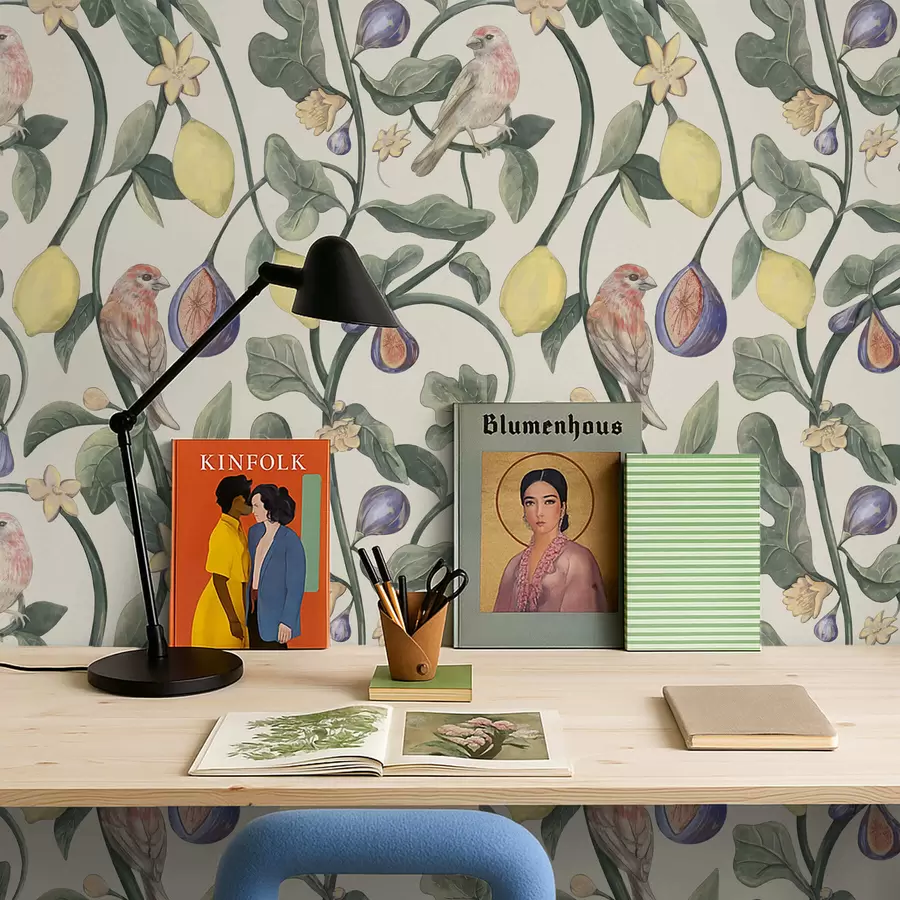 Шпалери Птахи серед листя та плодів a01107