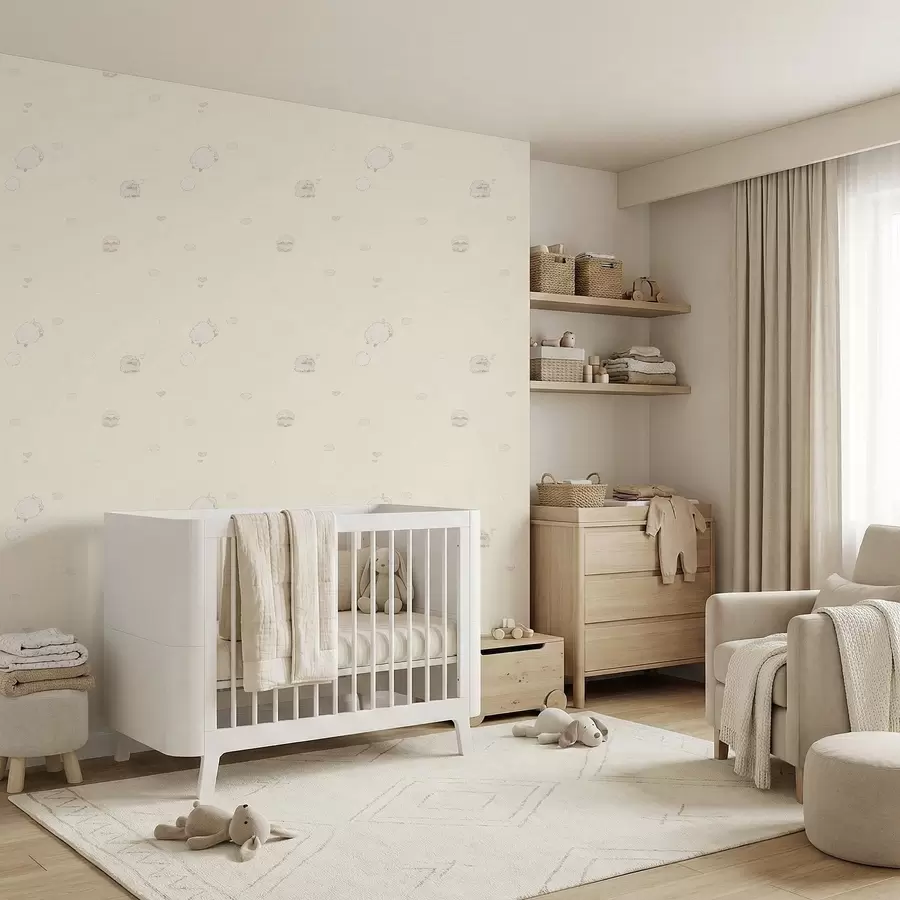 Шпалери Милий візерунок з овечками та маленькими сердечками a01109