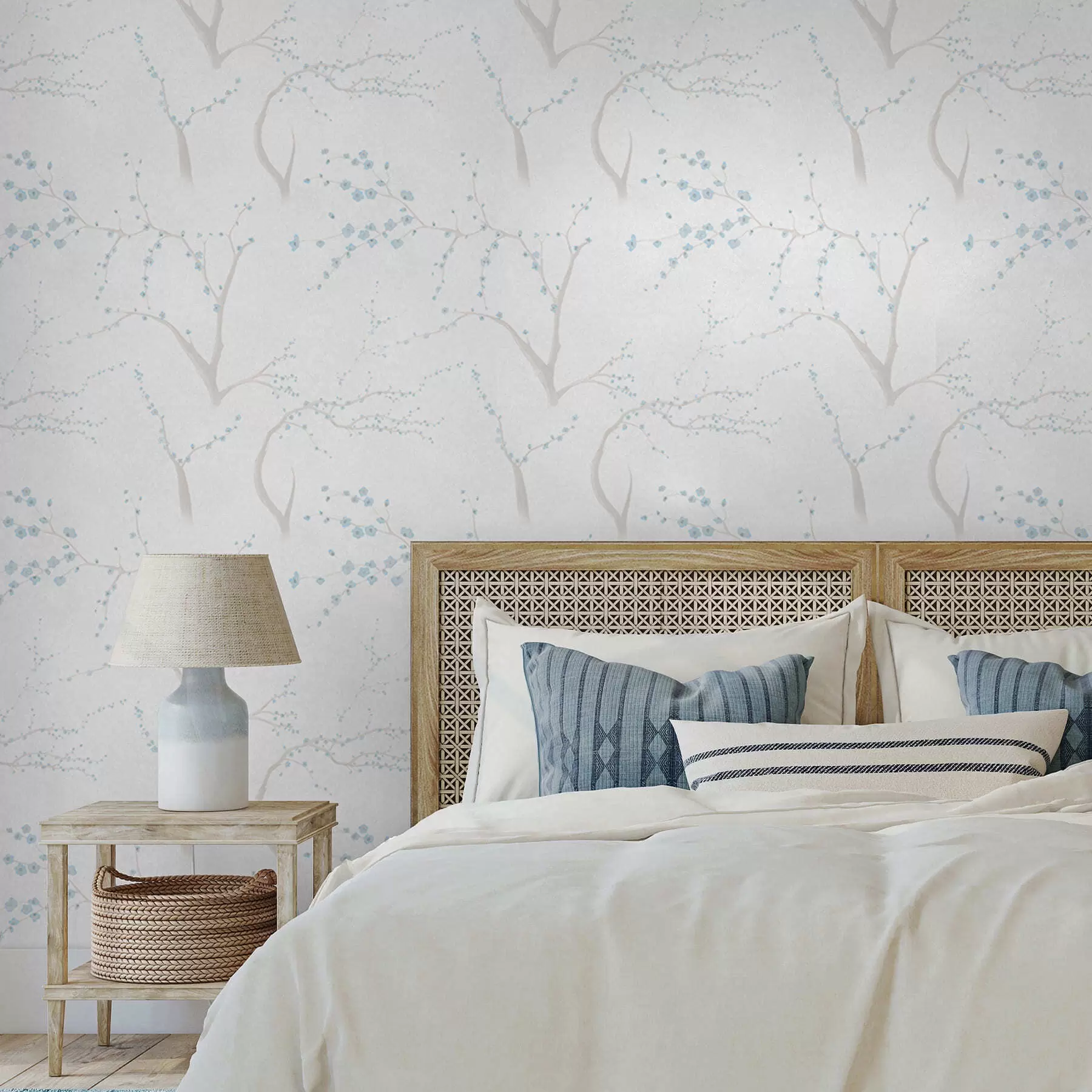 Шпалери Легкі гілки з блакитними квітами a01111