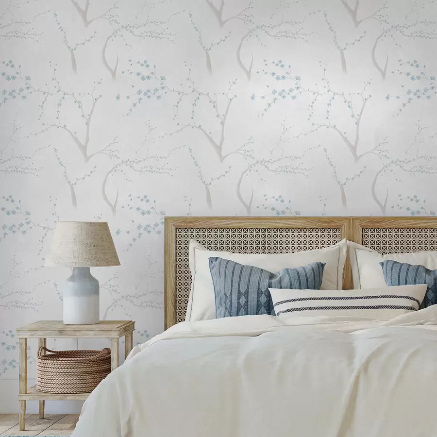 Шпалери Легкі гілки з блакитними квітами a01111