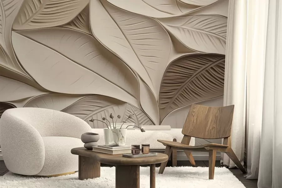 Шпалери Абстрактні листя з жилками w05209