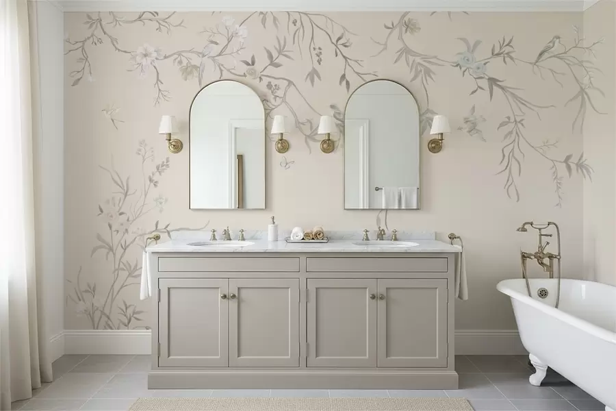 Шпалери Квіткові гілки з птахами на світлому тлі w05127v7