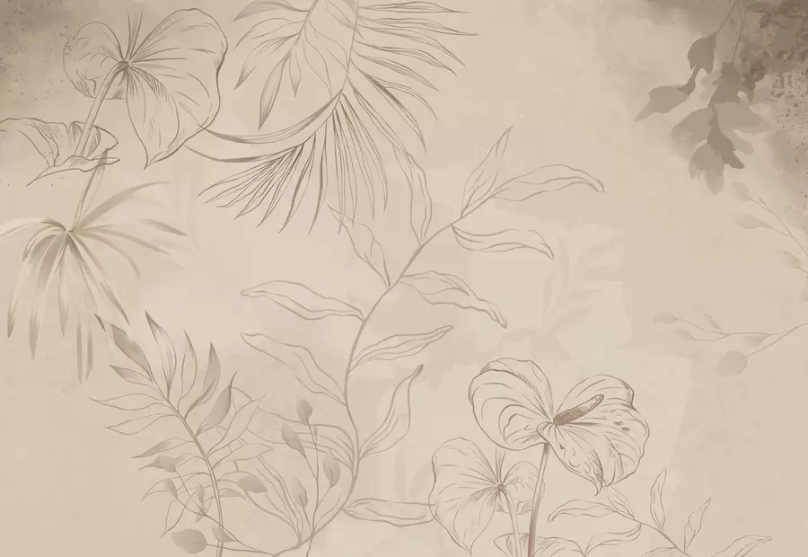 Шпалери Лінійні рослини на фактурному бежевому тлі w05128