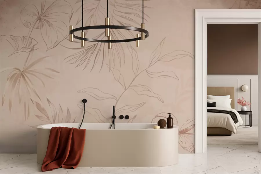 Шпалери Лінійні рослини на фактурному бежевому тлі w05128