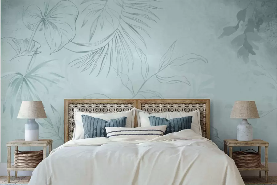 Шпалери Лінійні рослини на м'якому зеленуватому тлі w05128v1