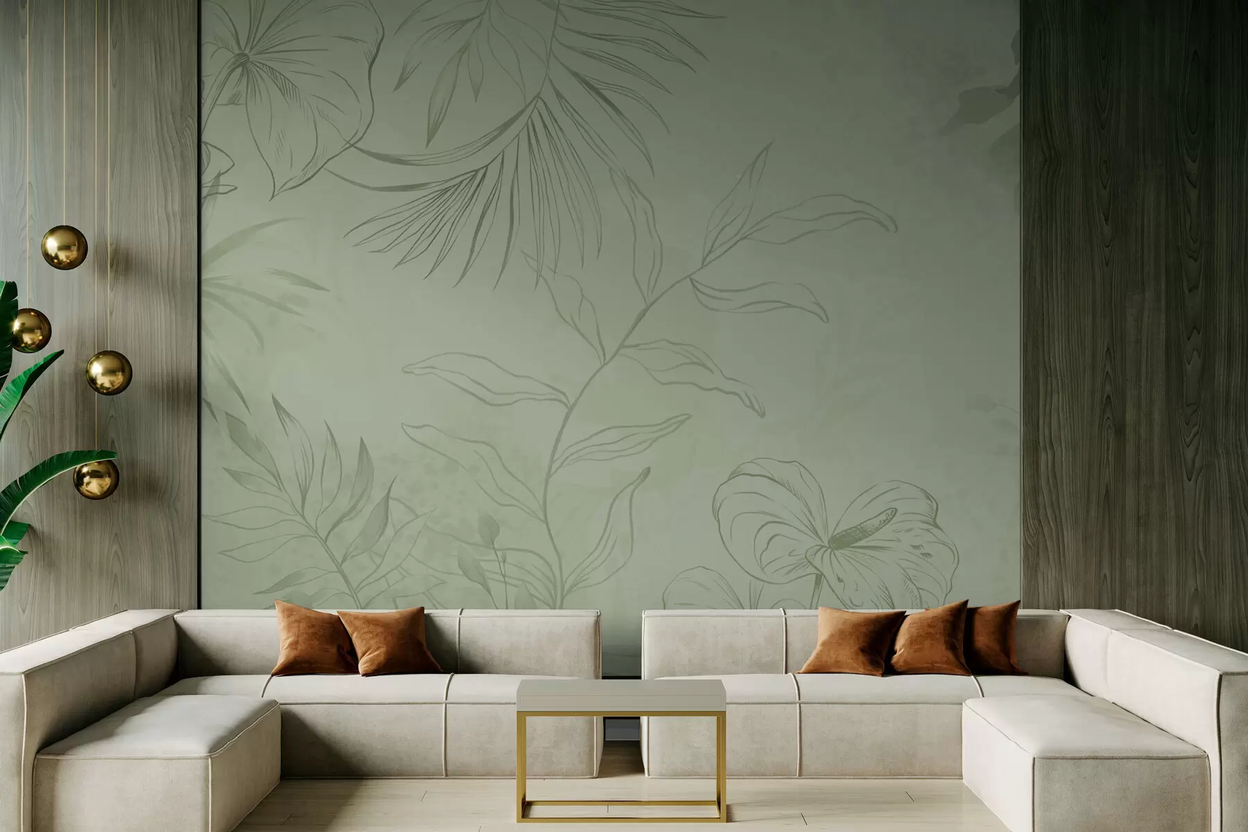 Шпалери Лінійні рослини на прохолодному синьому тлі w05128v2