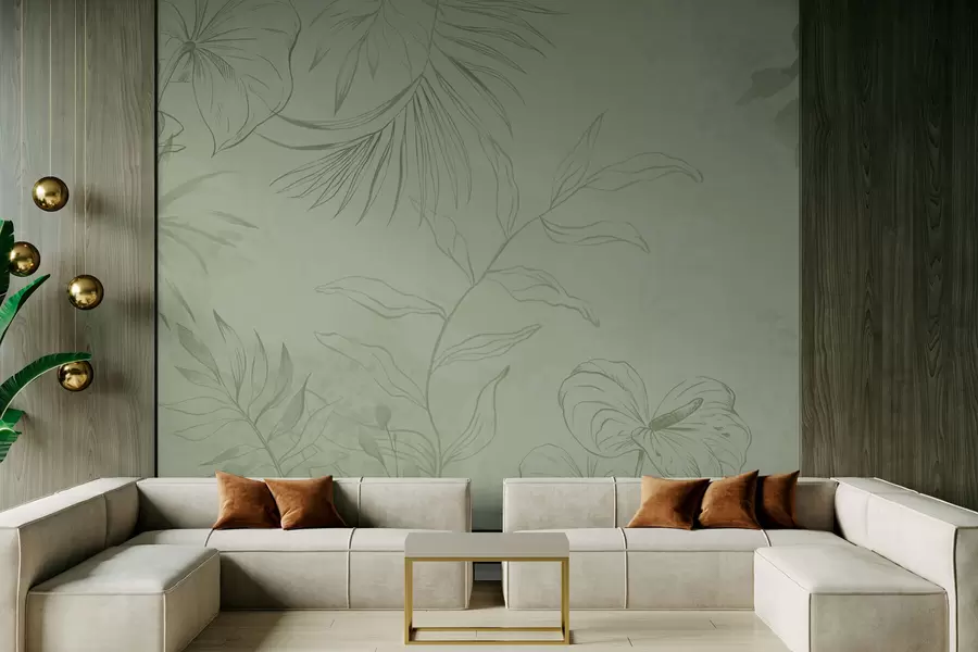 Шпалери Лінійні рослини на прохолодному синьому тлі w05128v2