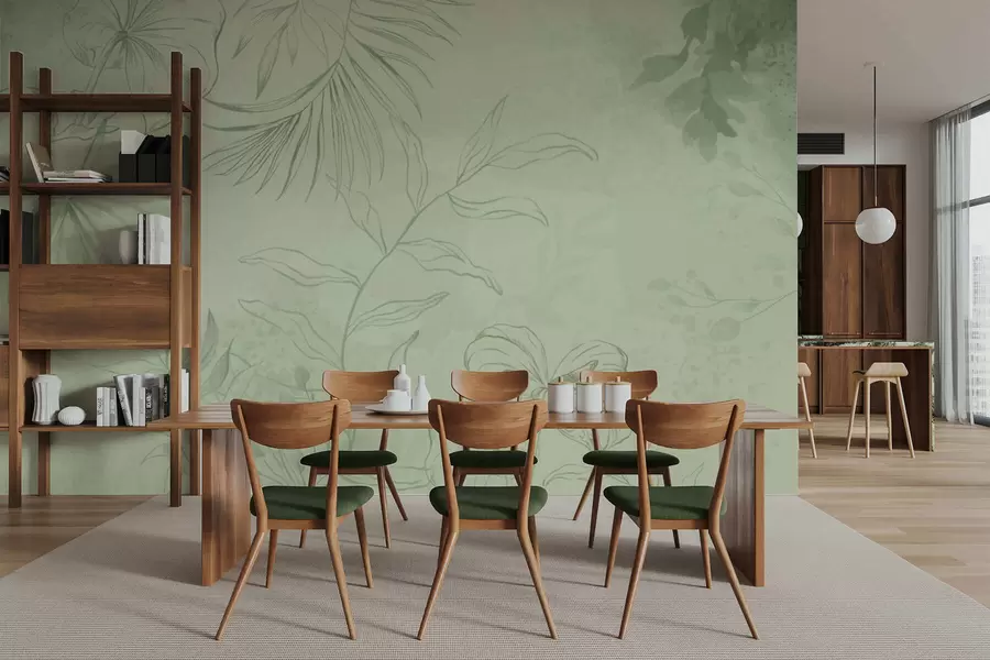 Шпалери Лінійні рослини на прохолодному синьому тлі w05128v2