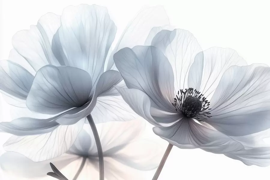 Шпалери Напівпрозорі блакитно-білі квіти на світлому тлі w09720