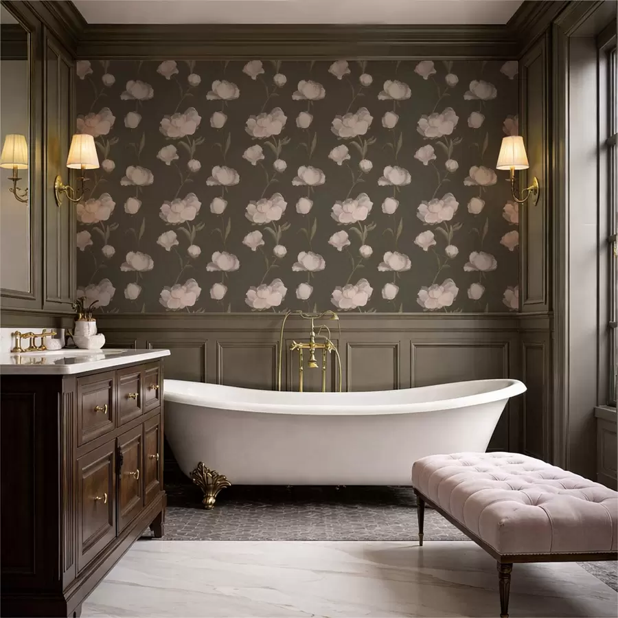 Шпалери Ніжно-рожеві півонії на темному тлі a01114v1