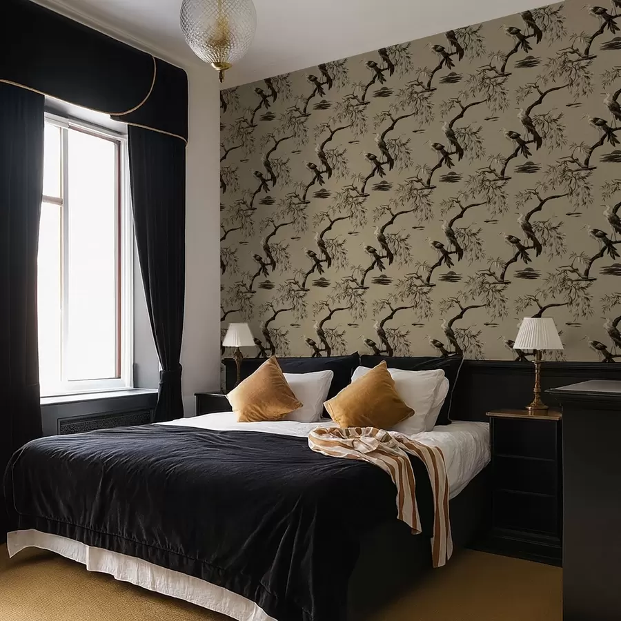 Шпалери Птахи на гілці в монохромних тонах a01116v2