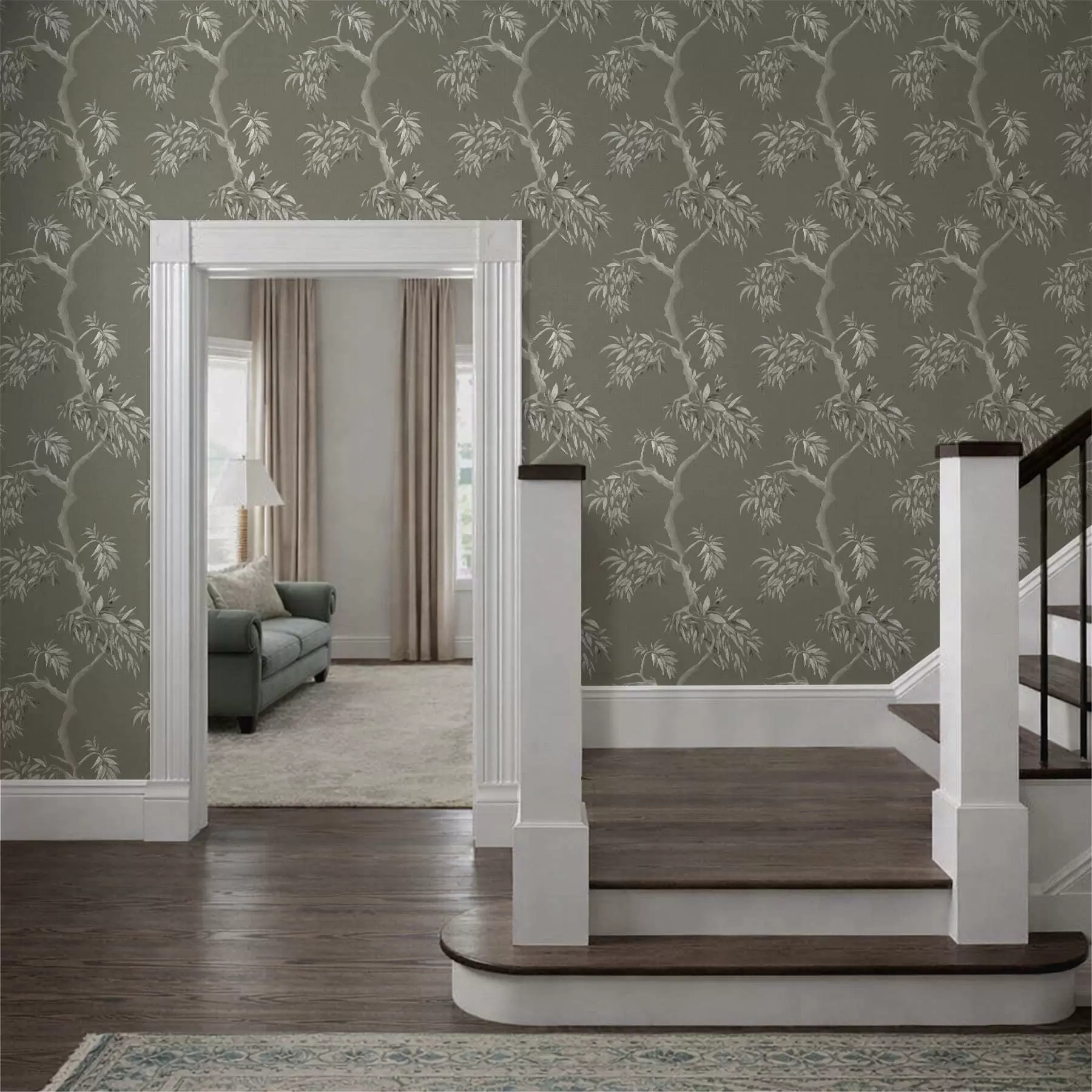 Шпалери Легка гілка з листям на оливковому тлі a01117v1