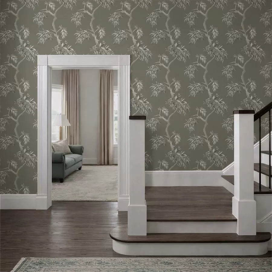 Шпалери Легка гілка з листям на оливковому тлі a01117v1