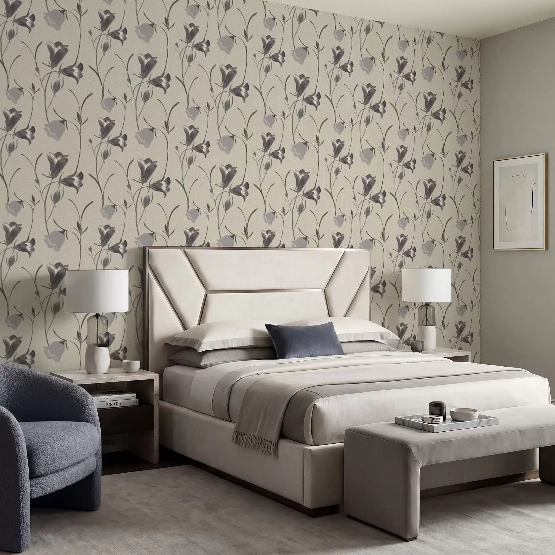 Шпалери Сірі дзвіночки на світло-бежевому тлі a01119