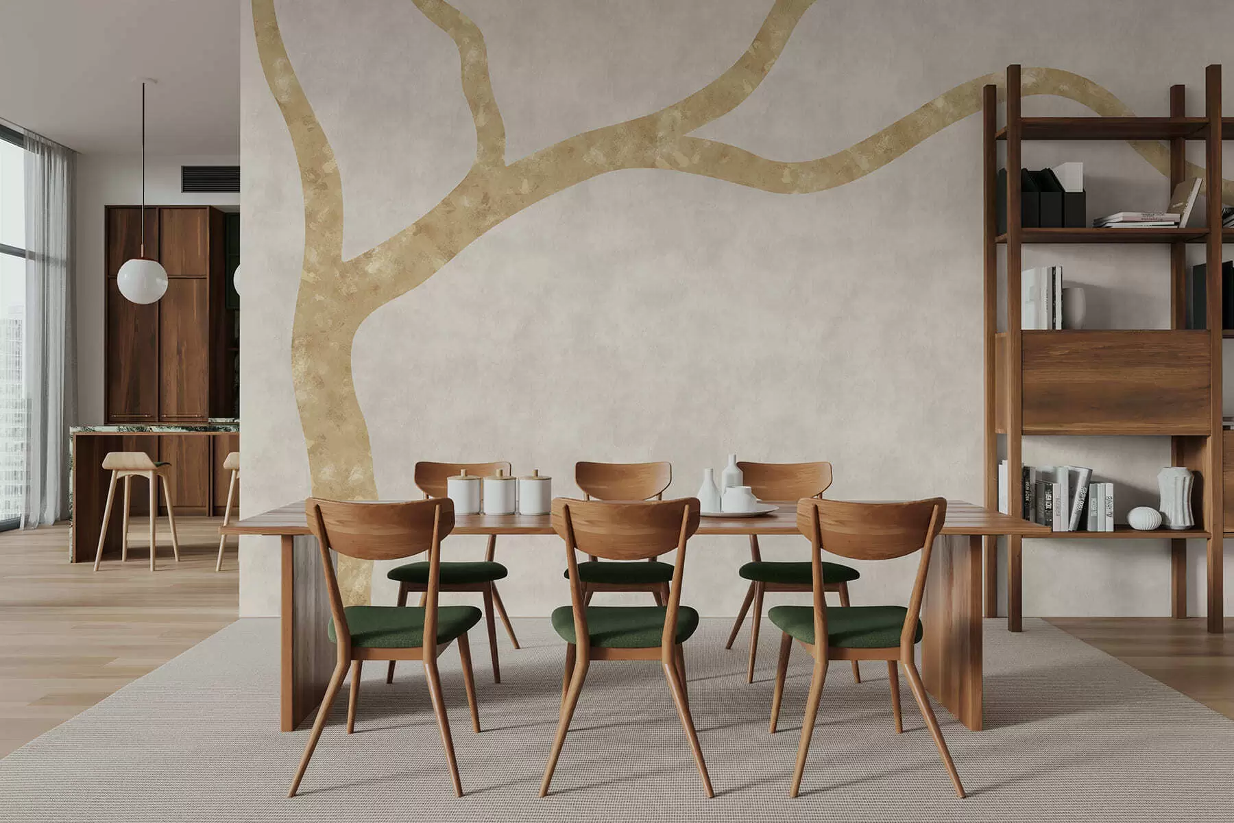 Шпалери Світла гілка на блідому тлі w05144