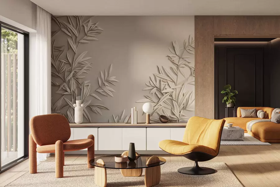 Шпалери Імітація барельєфних листів w05244