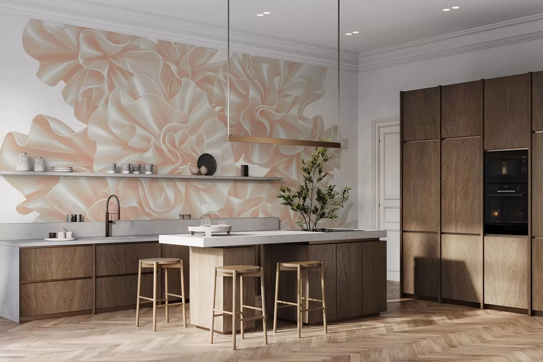 Шпалери Імітація квітів зі стрічок w05252