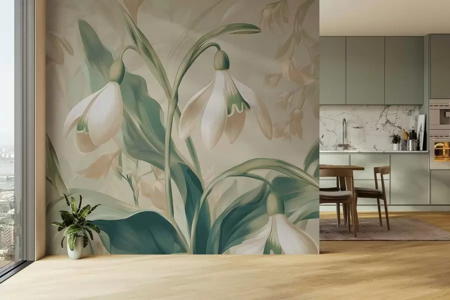 Шпалери квітучі проліски на бежевому тлі w05234