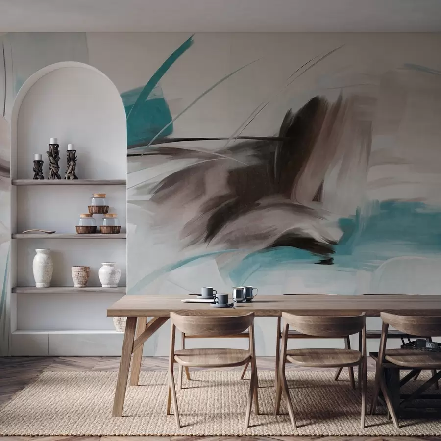 Шпалери Абстрактний стиль живопису з коричневими та синіми текстурними мазками w09755v1