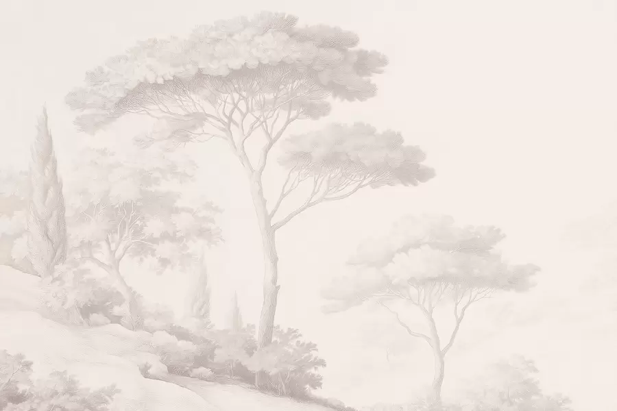 Шпалери Спокійний лісовий пейзаж у бежевій кольоровій гамі w09685