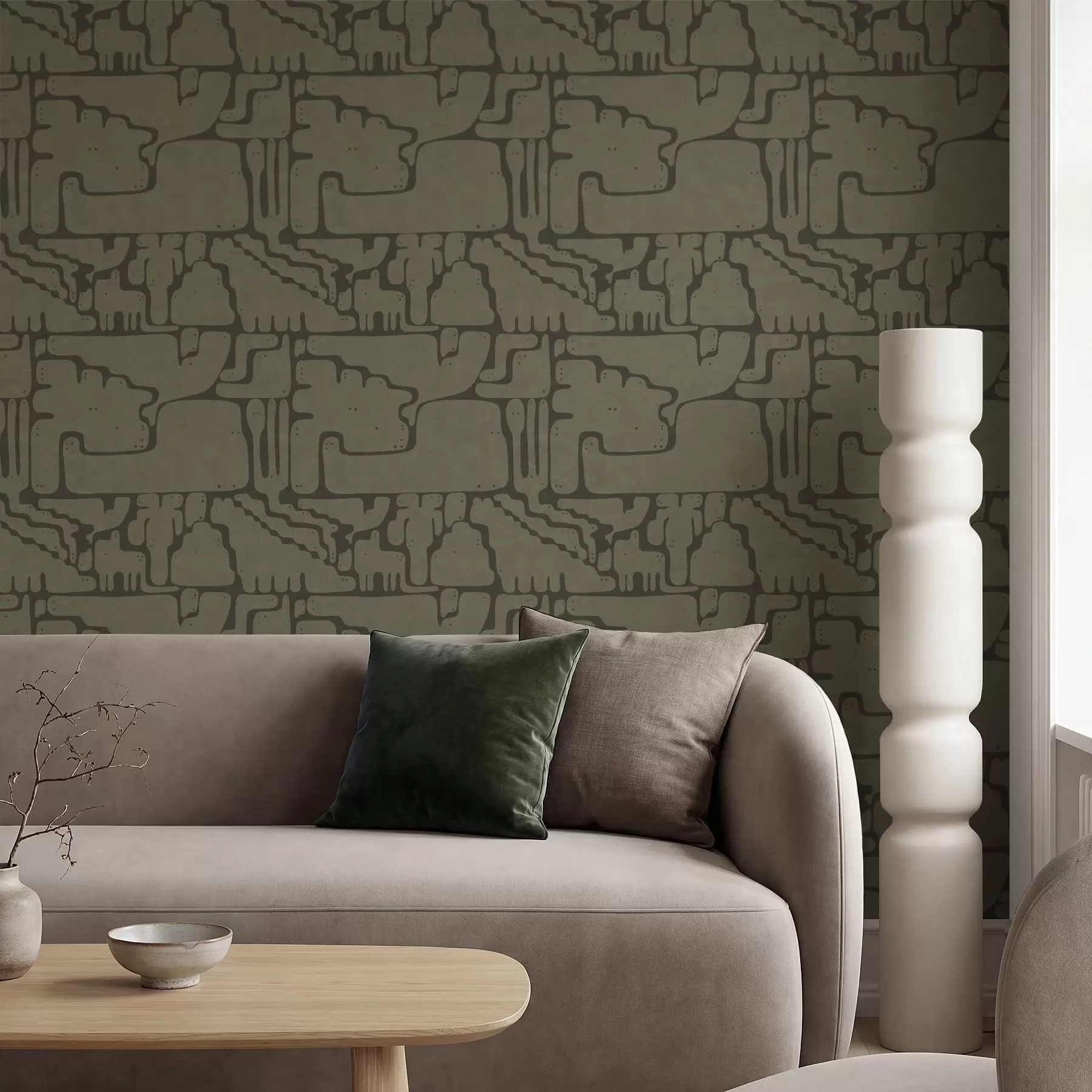 Шпалери Абстрактний органічний візерунок у зелених тонах a01122